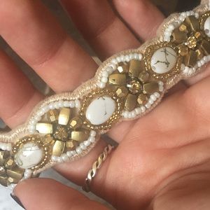 Anthropologie Beaded Gold and Beige Headband